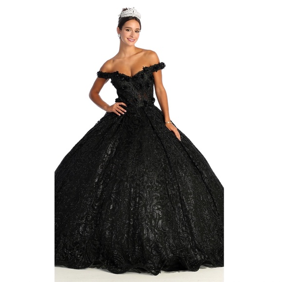 Black Glitter Off Shoulder Ball Gown